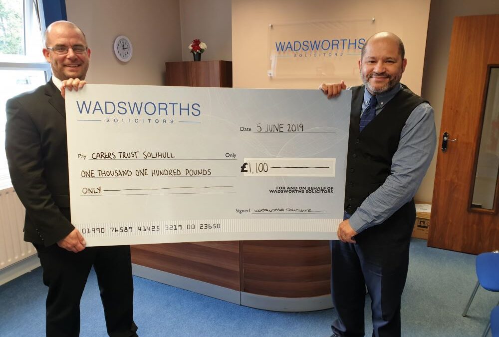 Wadsworths Solicitors raise £1,100 for Carers Trust Solihull
