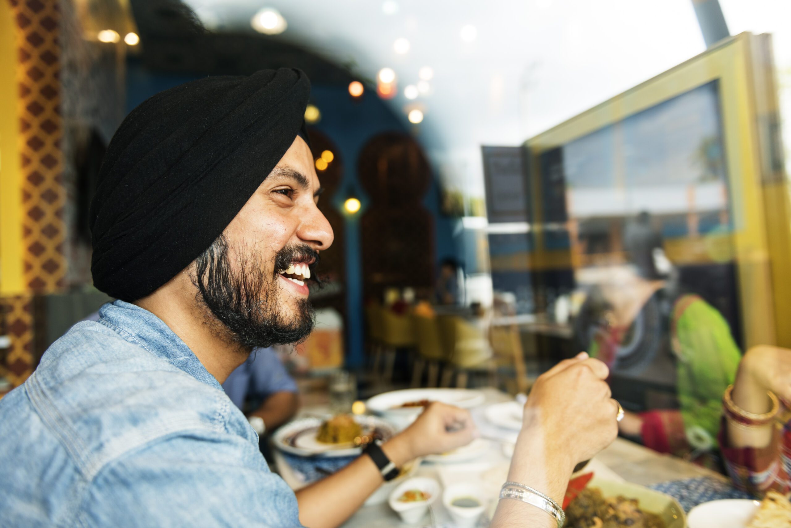 Indian,Man,Smiling,Restaurant,Concept